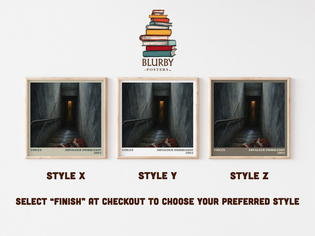 Voices literary print in frame leaning in hallway – crime wall art (mockup)