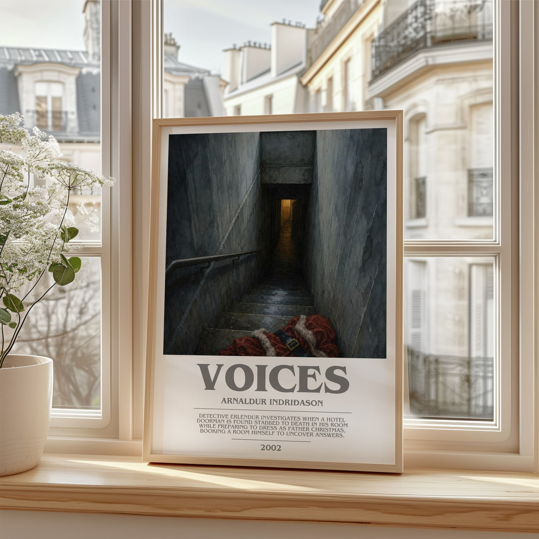 Voices bookish poster colour and style options – Arnaldur Indriðason book art