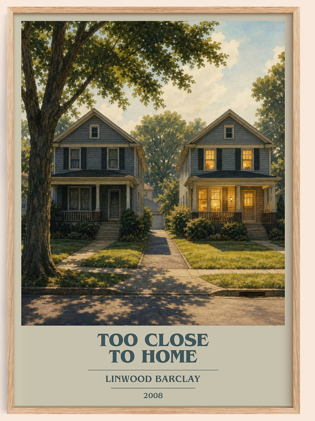 Too Close to Home book cover book poster by Linwood Barclay – framed literary art print