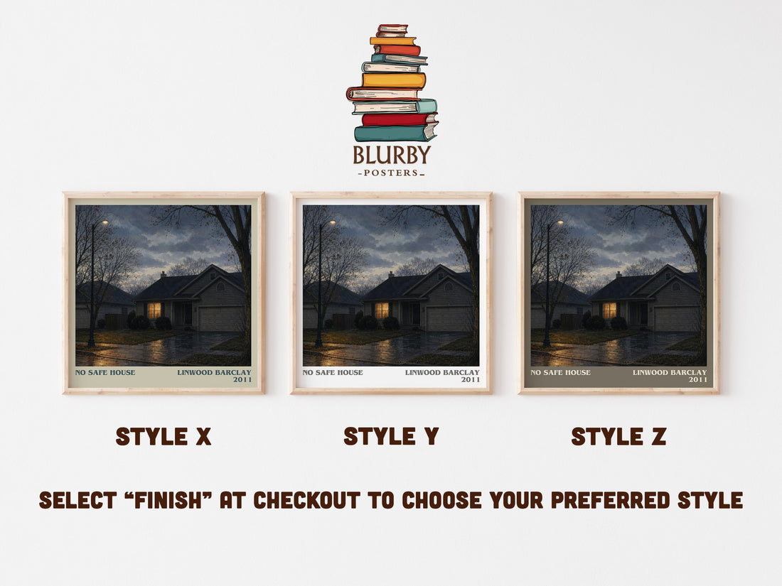 No Safe House literary print in frame leaning in hallway – thriller wall art (mockup)