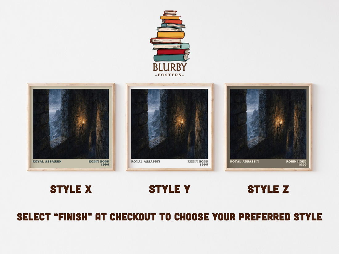 Royal Assassin literary print in frame leaning in hallway – fantasy wall art (mockup)