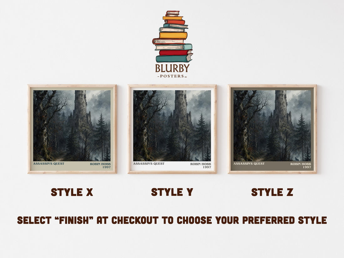 Assassin's Quest literary print in frame leaning in hallway – fantasy wall art (mockup)