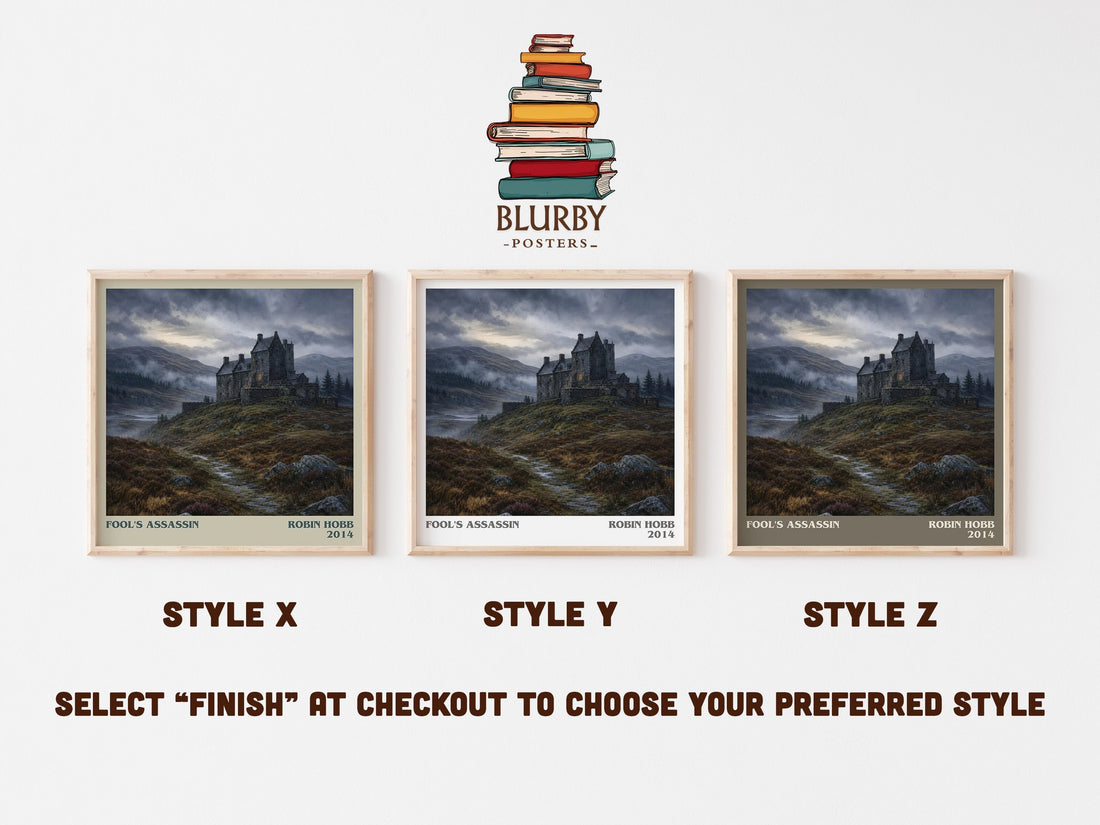Fool's Assassin literary print in frame leaning in hallway – fantasy wall art (mockup)