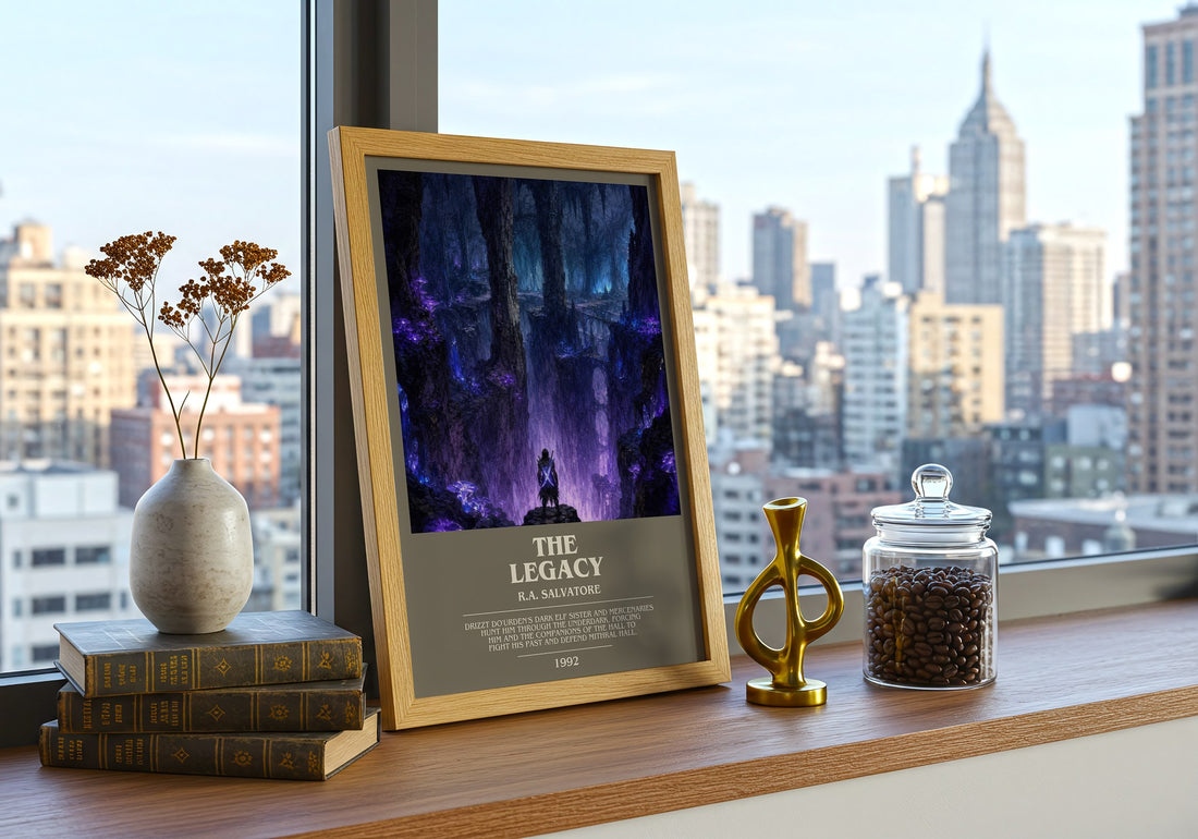 The Legacy bookish print framed by window – literary home decor