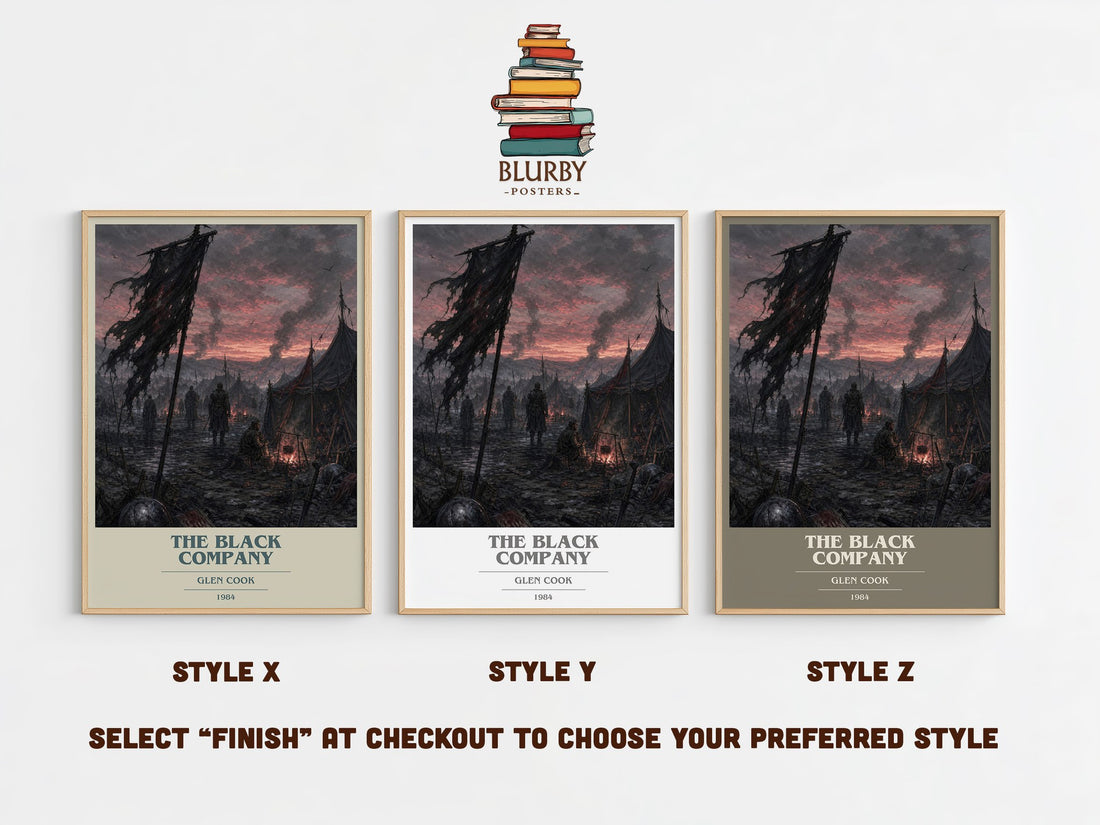 The Black Company book cover print in frame leaning in hallway – fantasy wall art (mockup)
