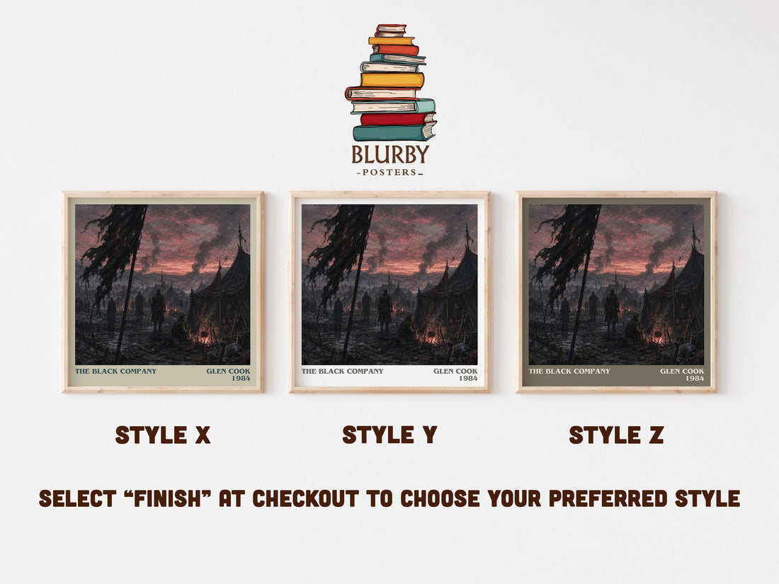 The Black Company literary print in frame leaning in hallway – fantasy wall art (mockup)