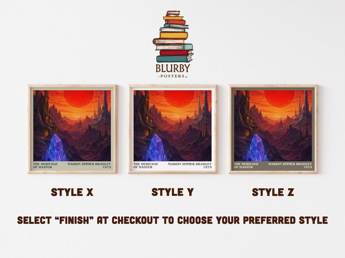 The Heritage of Hastur literary print in frame leaning in hallway – sci fi wall art (mockup)