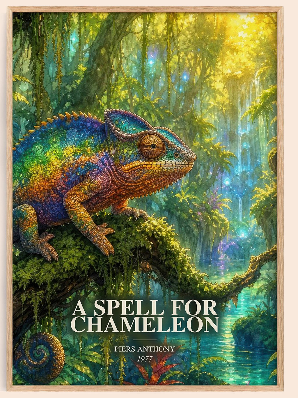 A Spell for Chameleon watercolour book poster by Piers Anthony – framed literary art print