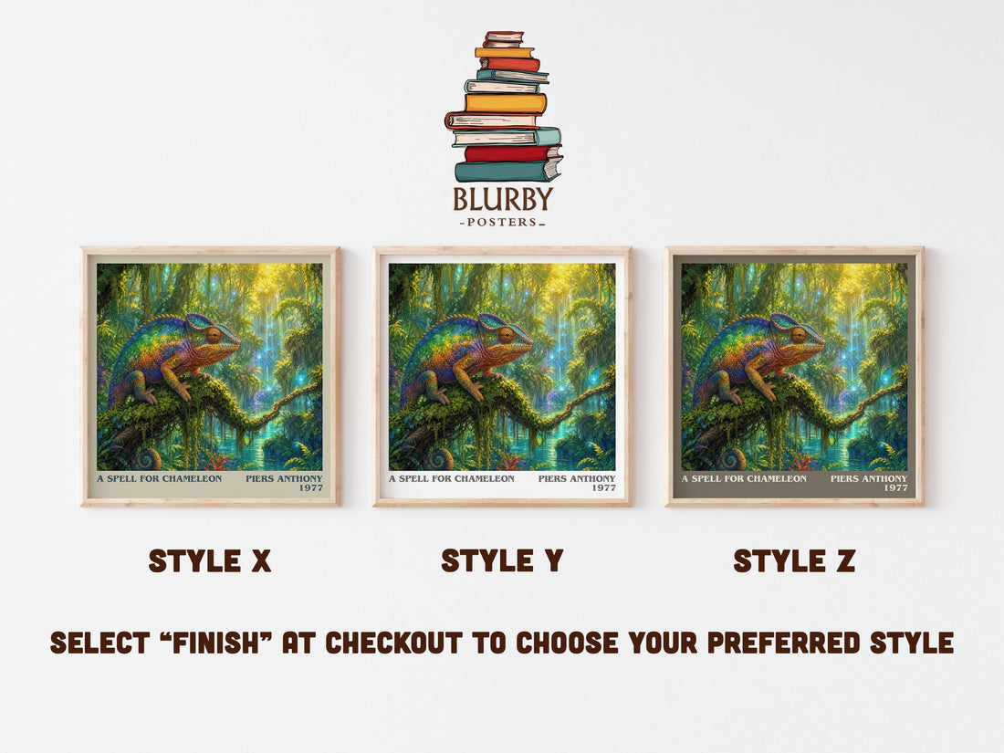 A Spell for Chameleon literary print in frame leaning in hallway – fantasy wall art (mockup)