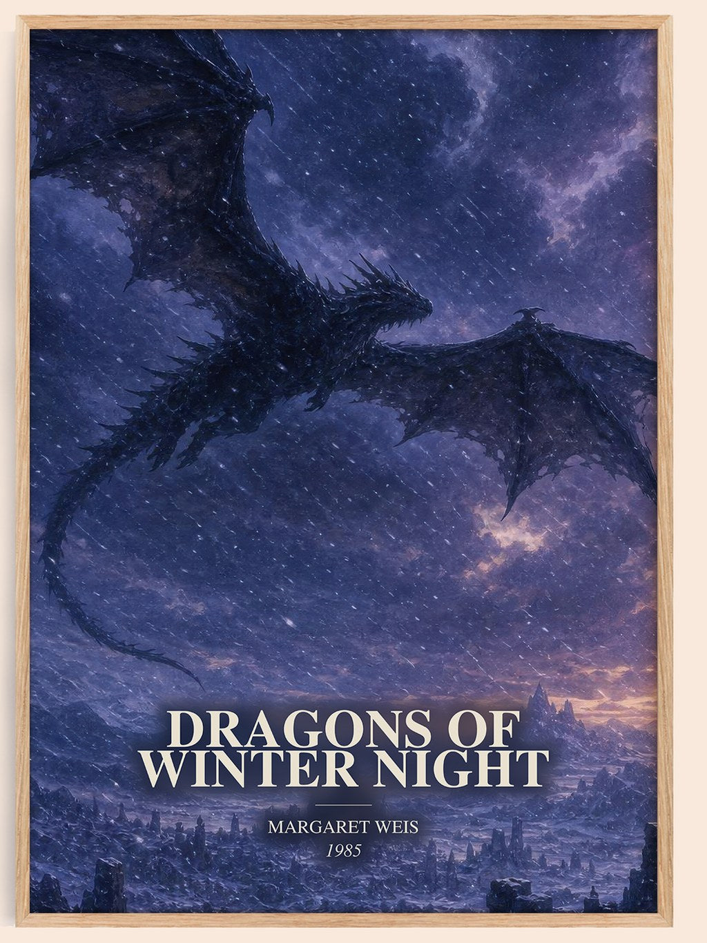 Dragons of Winter Night watercolour book poster by Margaret Weis – framed literary art print