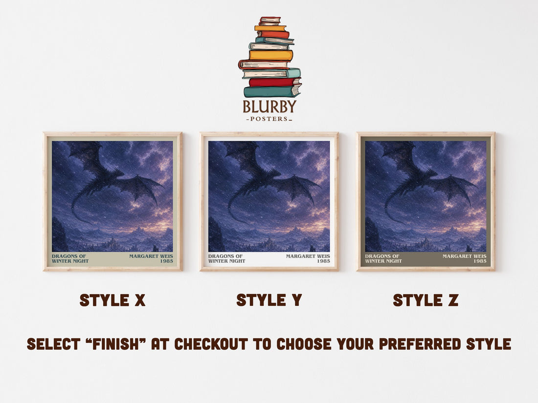Dragons of Winter Night literary print in frame leaning in hallway – fantasy wall art (mockup)
