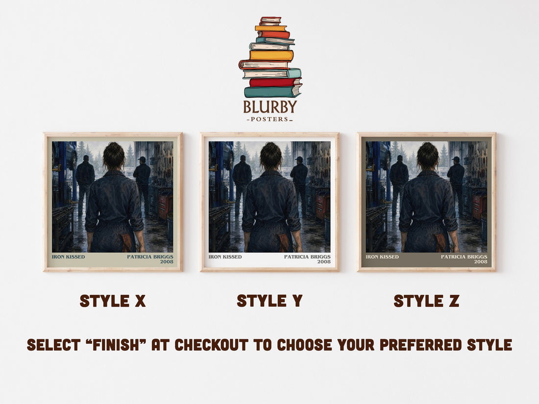 Iron Kissed literary print in frame leaning in hallway – fantasy wall art (mockup)