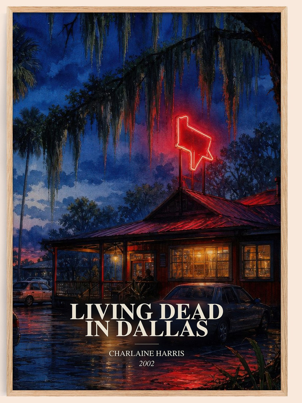 Living Dead in Dallas watercolour book poster by Charlaine Harris – framed literary art print