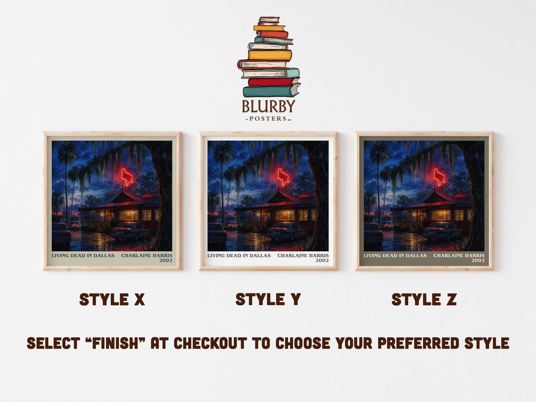 Living Dead in Dallas literary print in frame leaning in hallway – fantasy wall art (mockup)