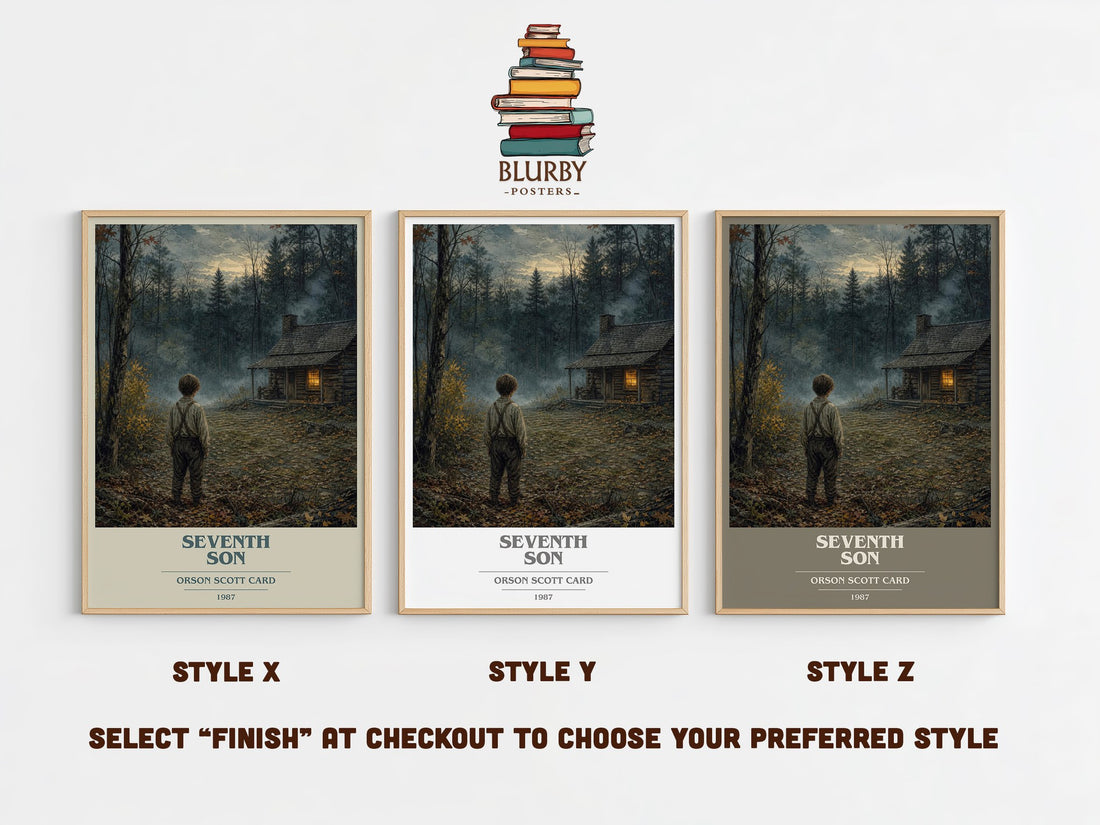 Seventh Son book cover print in frame leaning in hallway – fantasy wall art (mockup)