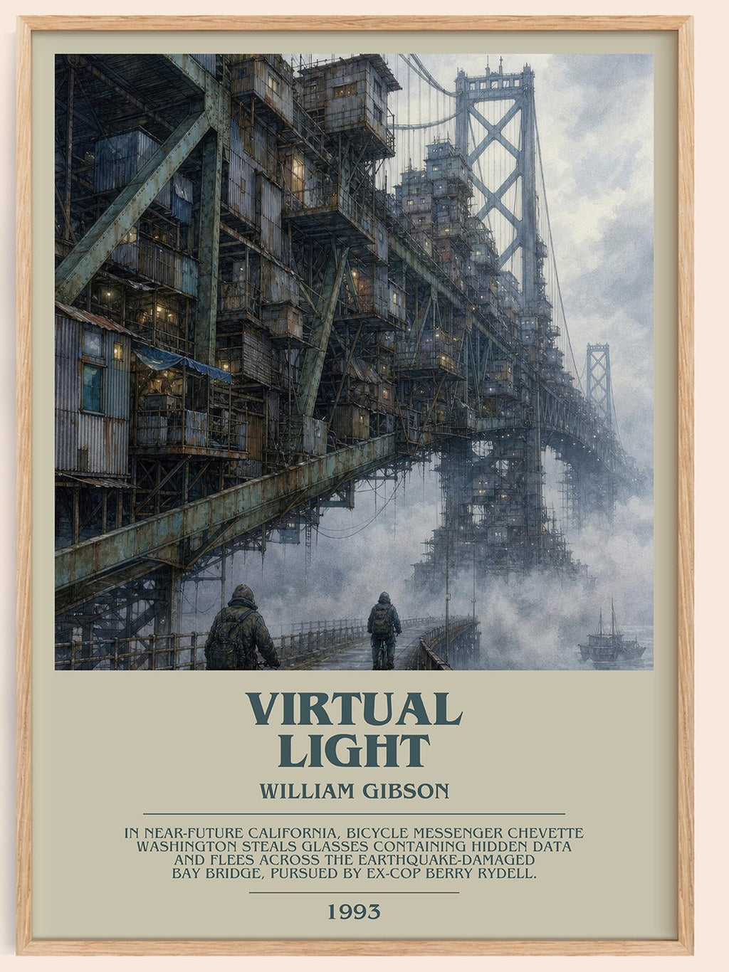 Virtual Light bookish book poster by William Gibson – framed literary art print