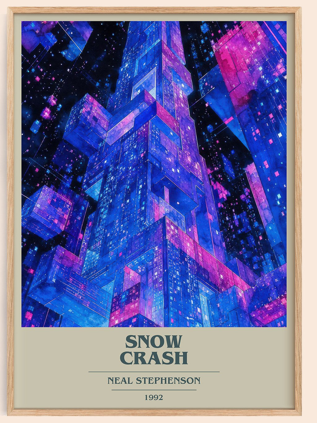 Snow Crash book cover book poster by Neal Stephenson – framed literary art print