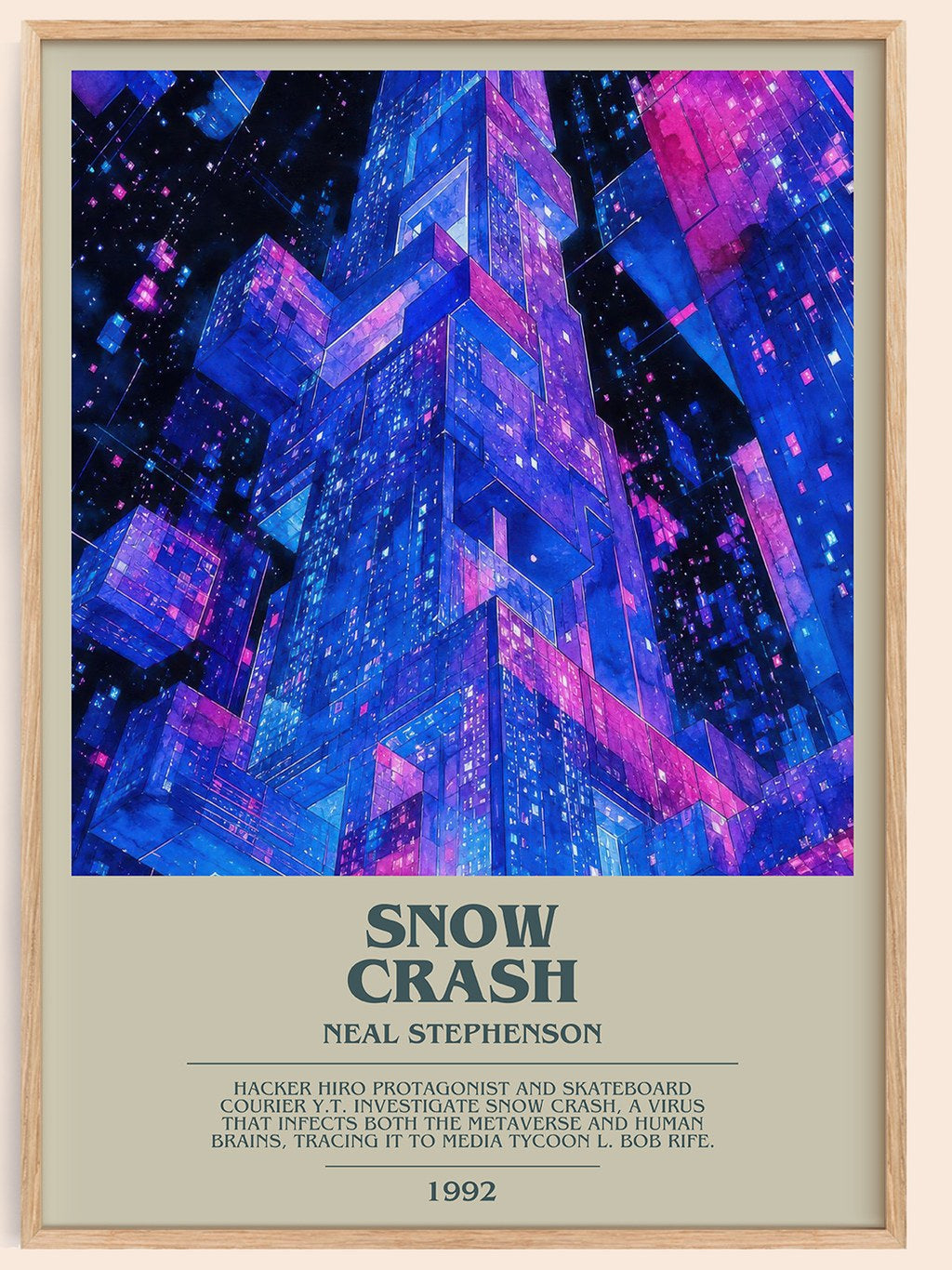 Snow Crash bookish book poster by Neal Stephenson – framed literary art print