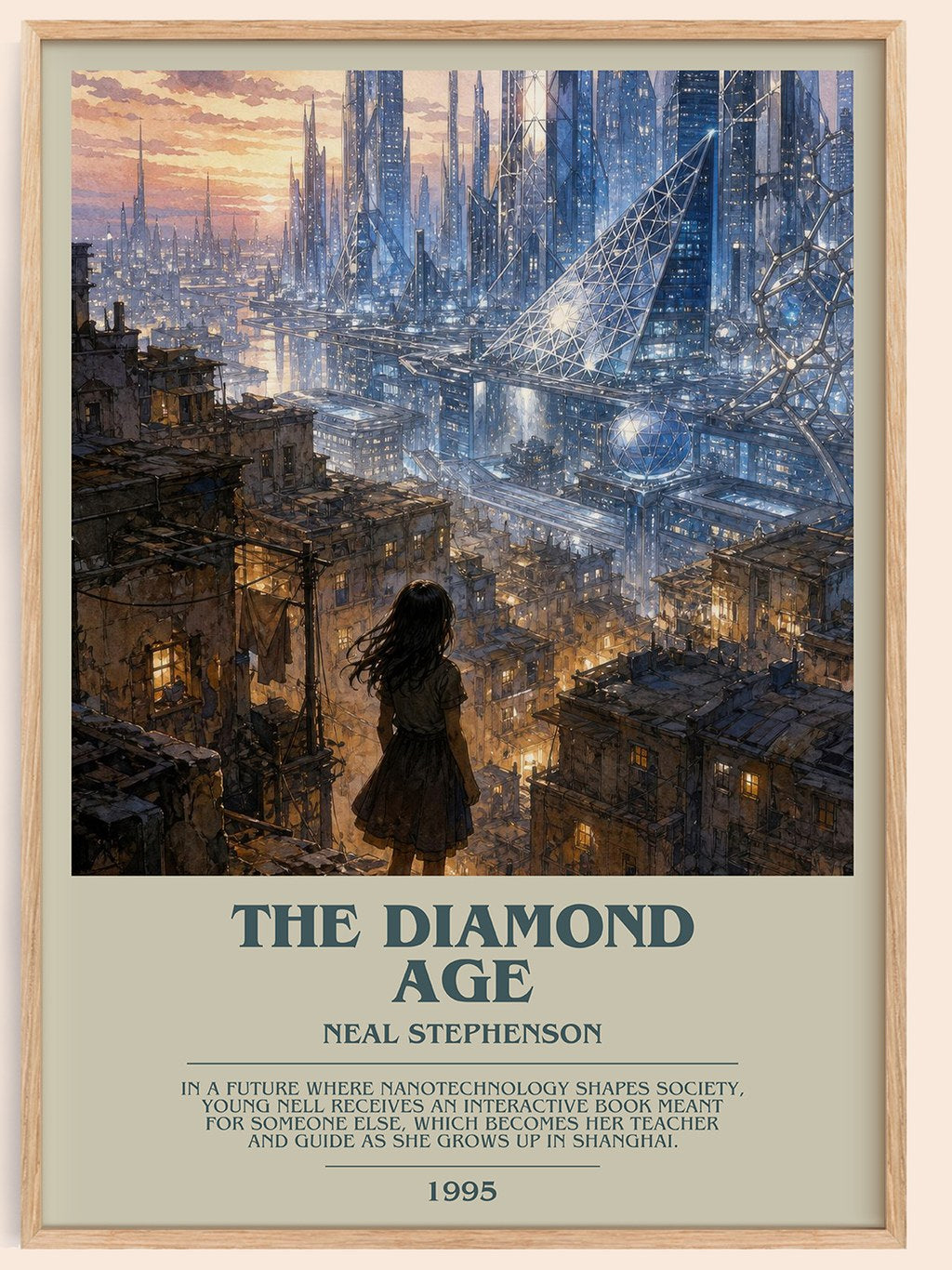 The Diamond Age bookish book poster by Neal Stephenson – framed literary art print