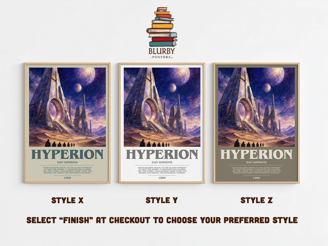 Hyperion bookish print in frame leaning in hallway – sci fi wall art (mockup)