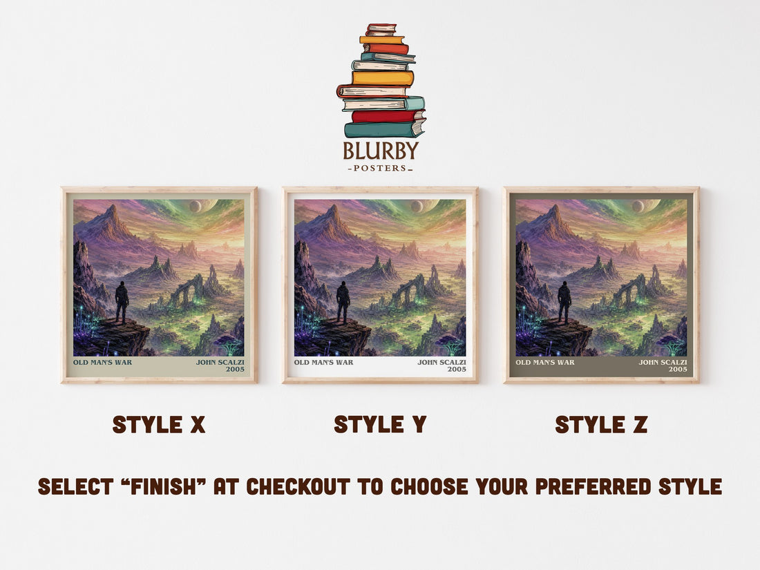 Old Man's War literary print in frame leaning in hallway – sci fi wall art (mockup)
