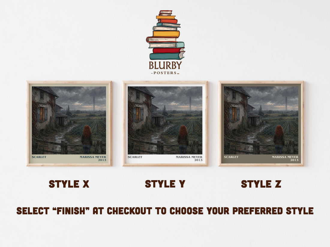 Scarlet literary print in frame leaning in hallway – young adult wall art (mockup)