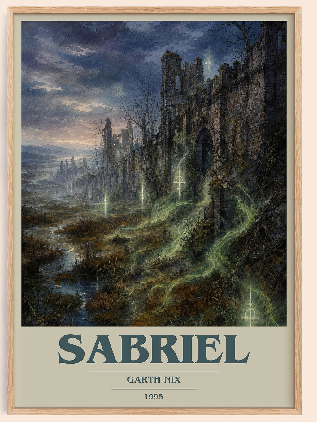 Sabriel book cover book poster by Garth Nix – framed literary art print