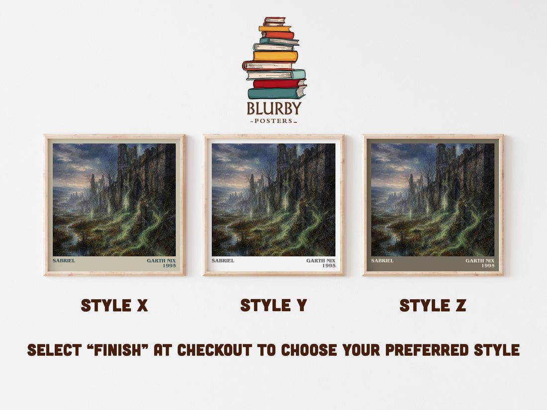 Sabriel literary print in frame leaning in hallway – fantasy wall art (mockup)