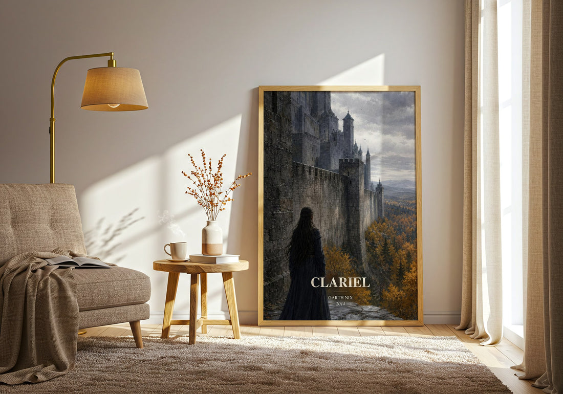 Clariel watercolour print in frame leaning in hallway – fantasy wall art (mockup)