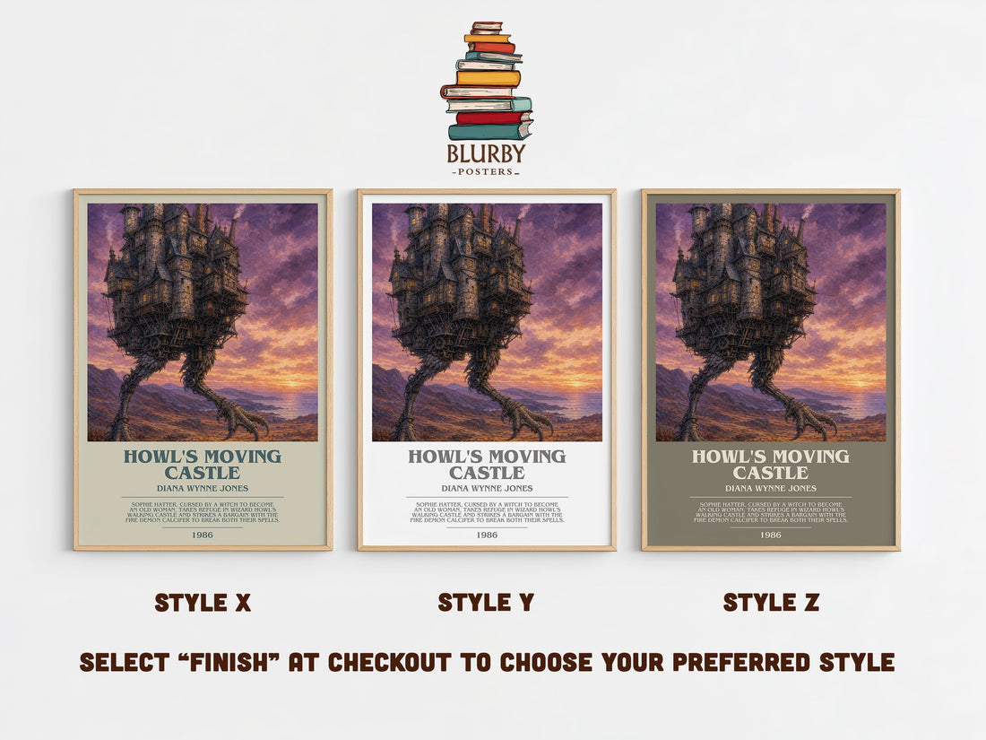 Howl's Moving Castle bookish print in frame leaning in hallway – fantasy wall art (mockup)