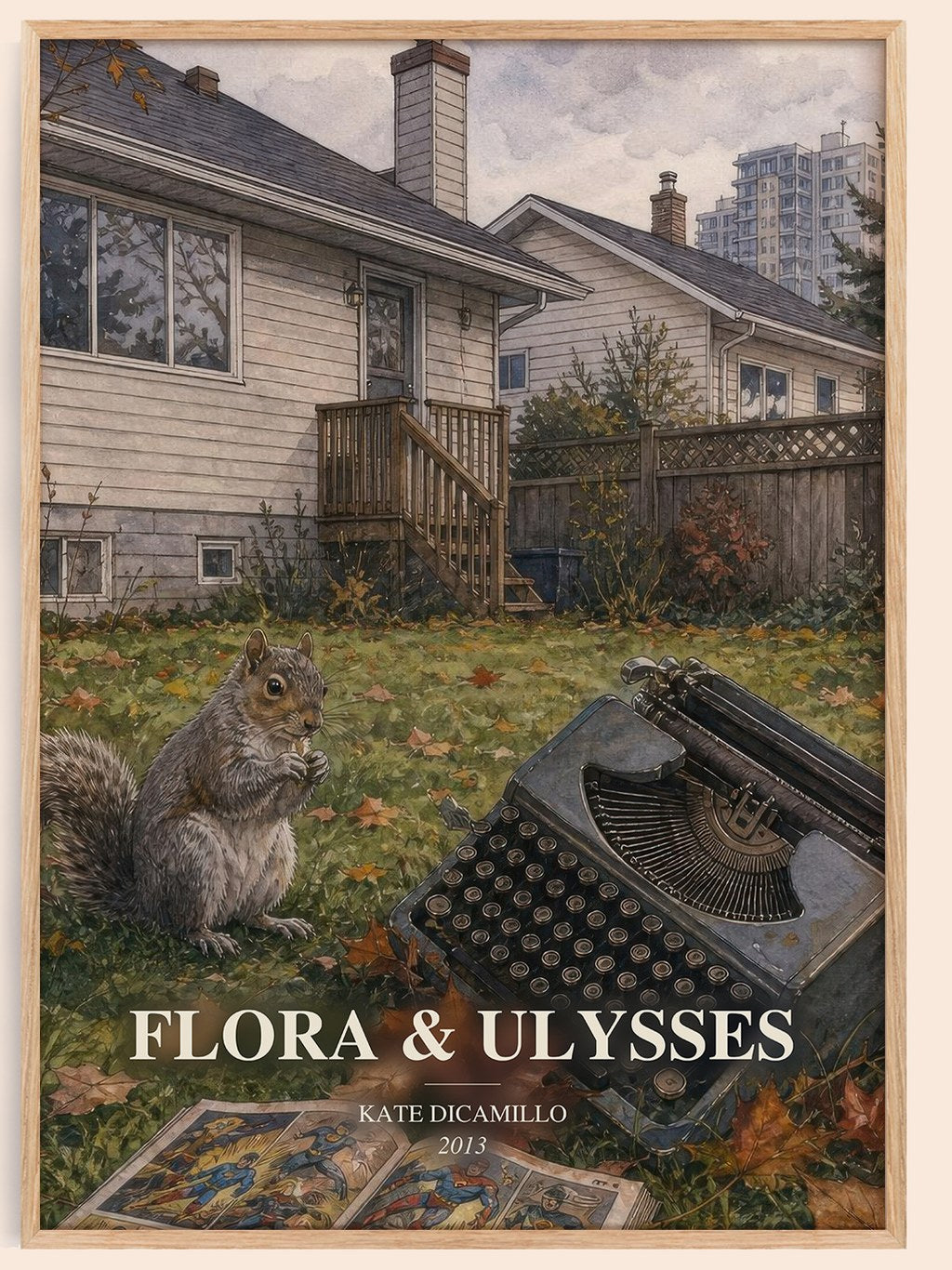 Flora & Ulysses watercolour book poster by Kate DiCamillo – framed literary art print
