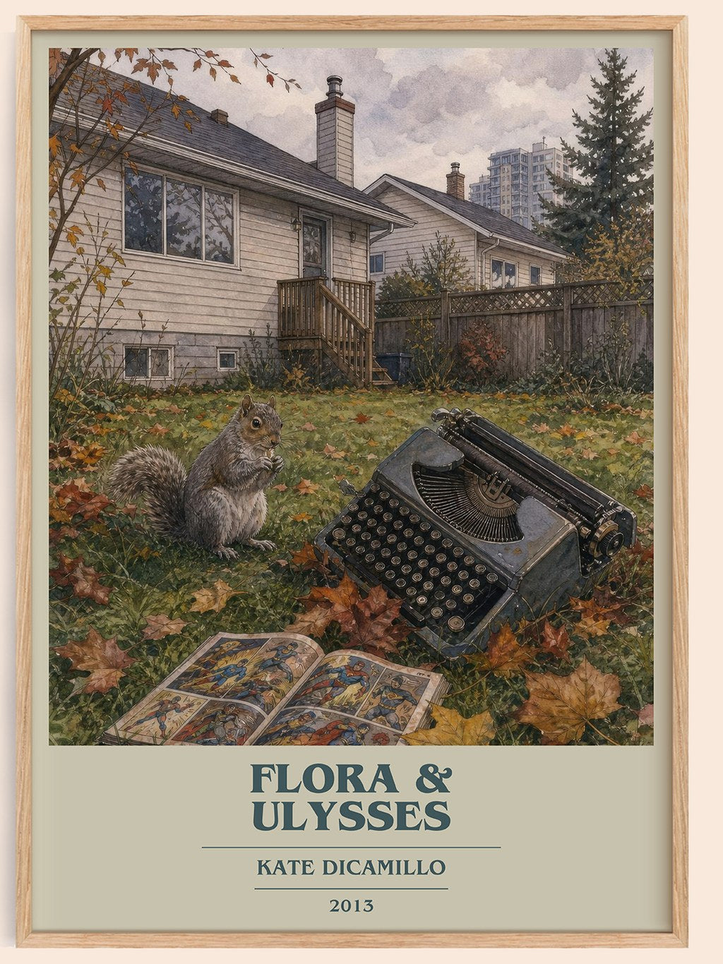 Flora & Ulysses book cover book poster by Kate DiCamillo – framed literary art print
