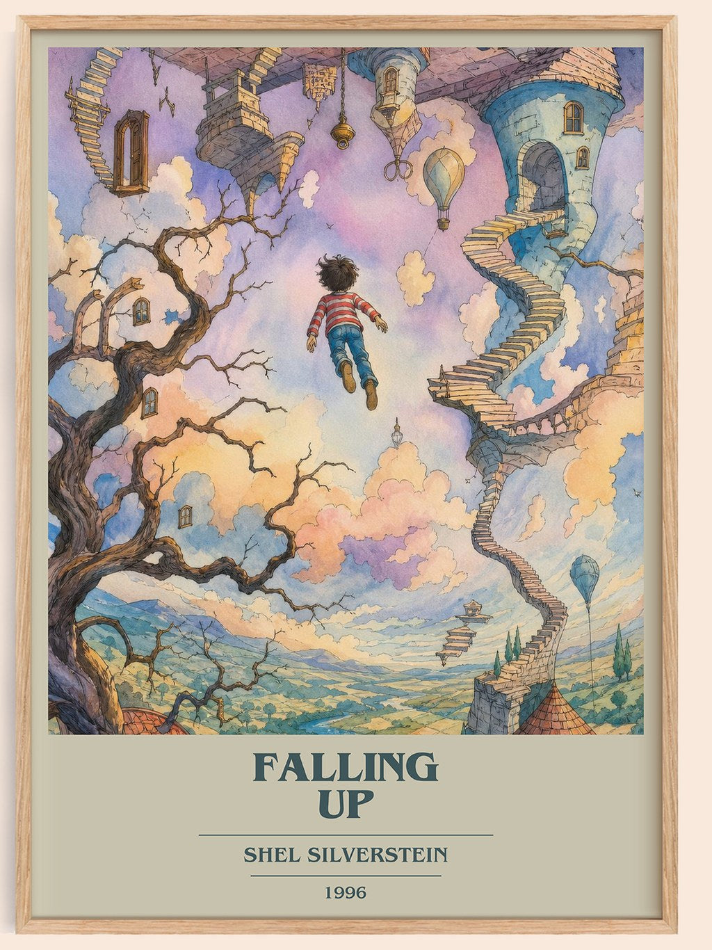 Falling Up book cover book poster by Shel Silverstein – framed literary art print
