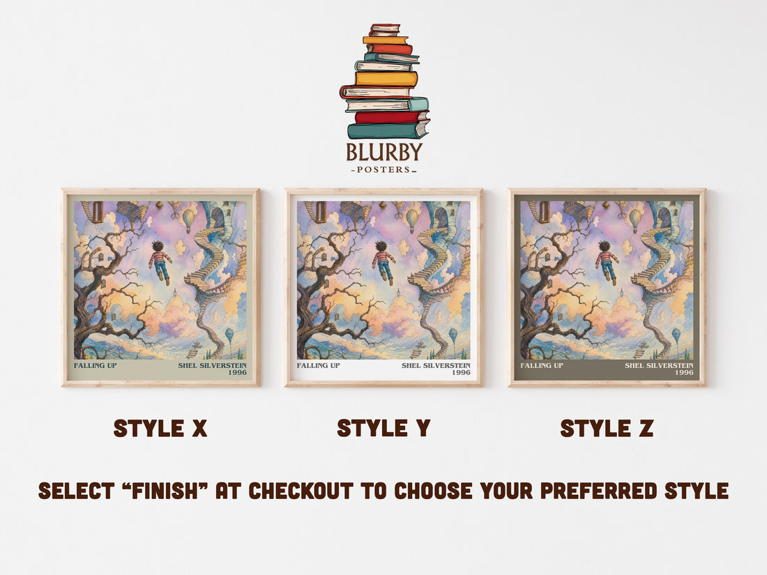 Falling Up literary print in frame leaning in hallway – poetry wall art (mockup)