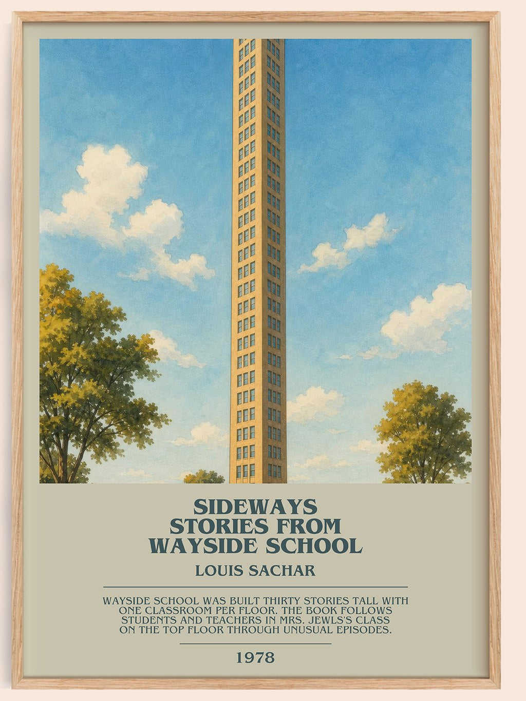Sideways Stories from Wayside School bookish book poster by Louis Sachar – framed literary art print