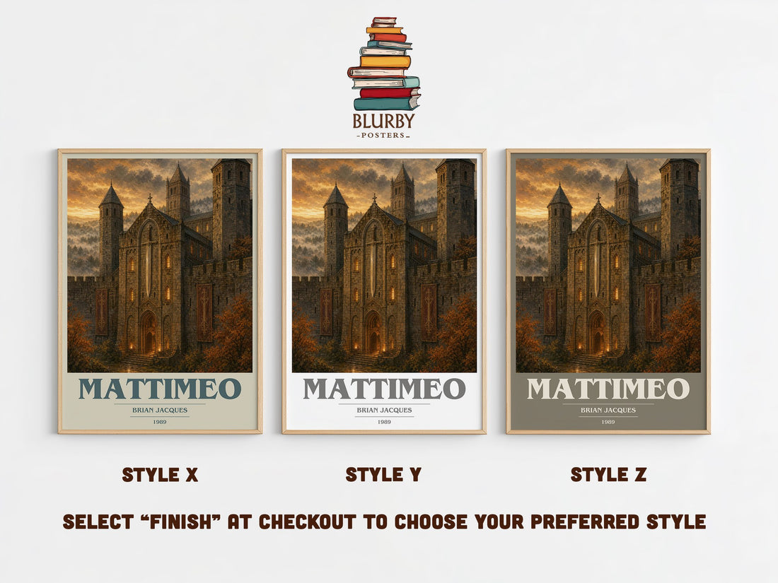 Mattimeo book cover print in frame leaning in hallway – childrens wall art (mockup)