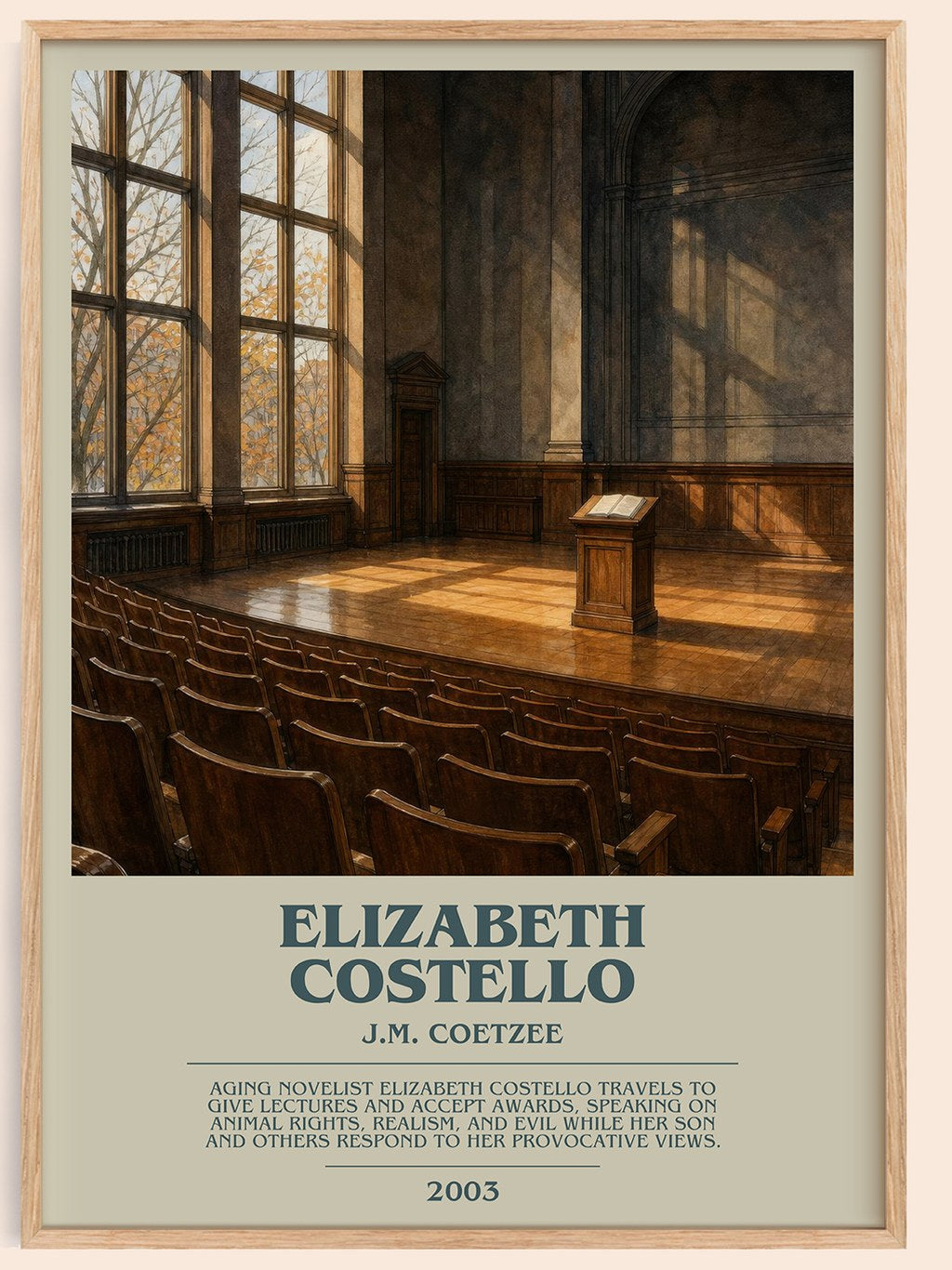 Elizabeth Costello bookish book poster by J.M. Coetzee – framed literary art print