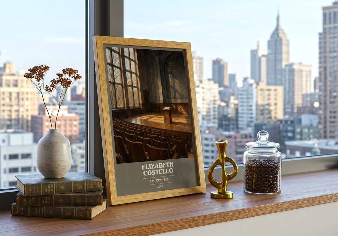 Elizabeth Costello book cover print framed by window – literary home decor