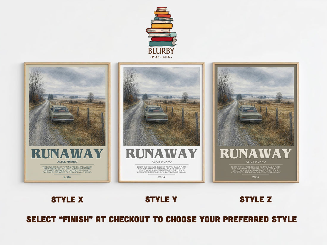 Runaway bookish print in frame leaning in hallway – literary fiction wall art (mockup)