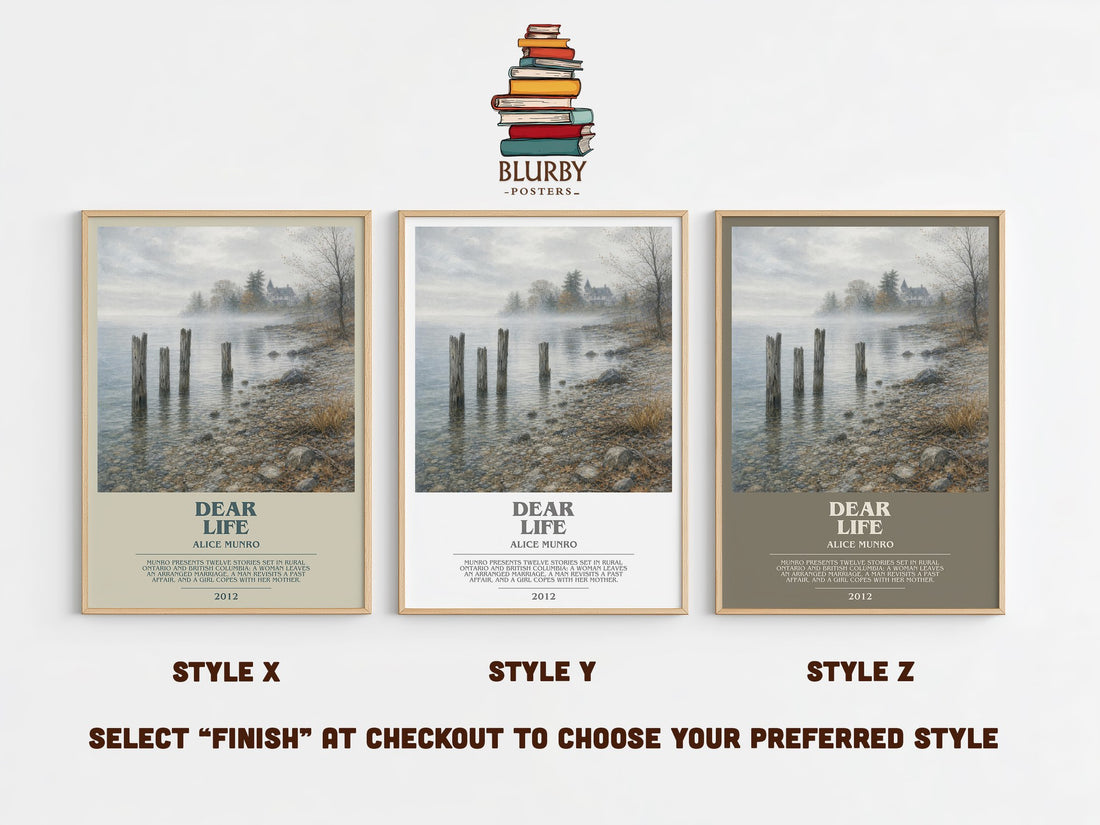 Dear Life bookish print in frame leaning in hallway – literary fiction wall art (mockup)