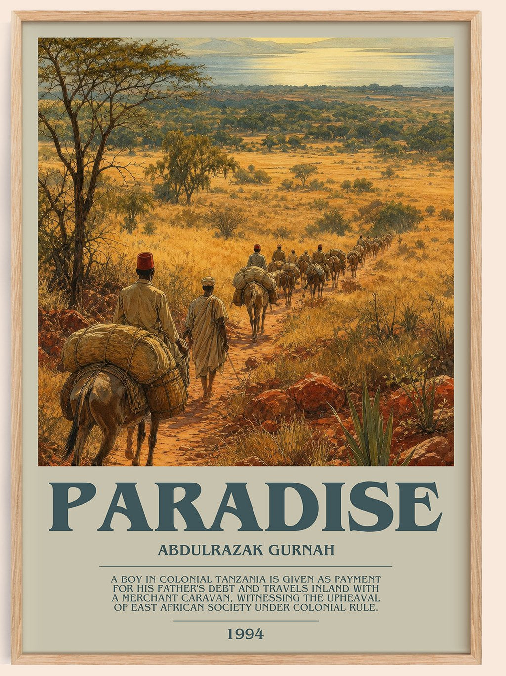Paradise bookish book poster by Abdulrazak Gurnah – framed literary art print