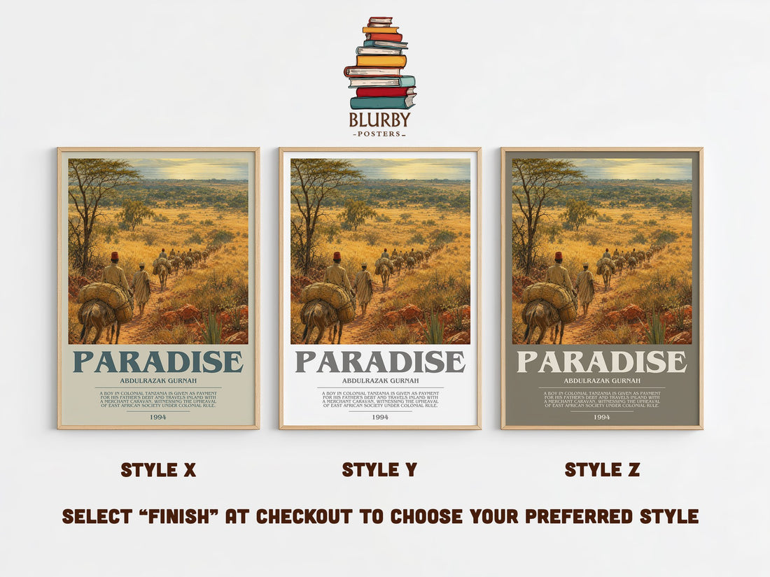 Paradise bookish print in frame leaning in hallway – literary fiction wall art (mockup)