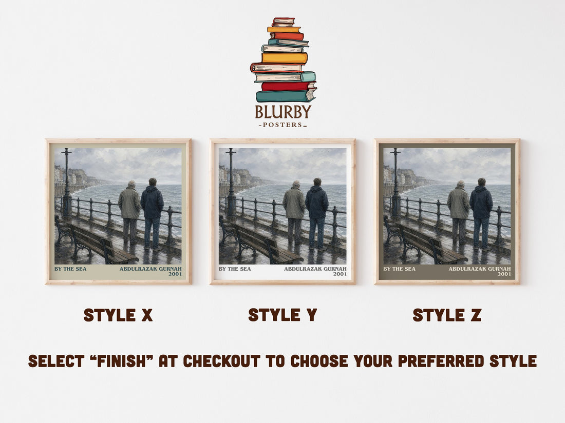 By the Sea literary print in frame leaning in hallway – literary fiction wall art (mockup)