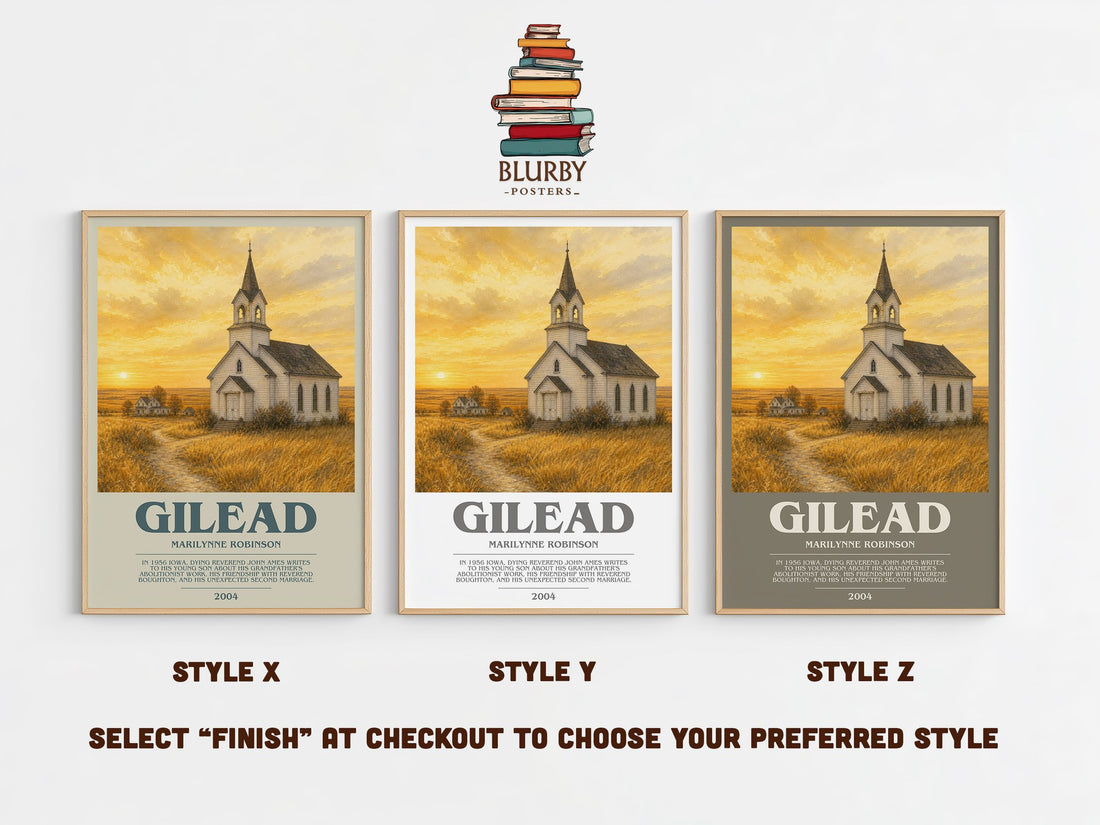 Gilead bookish print in frame leaning in hallway – literary fiction wall art (mockup)