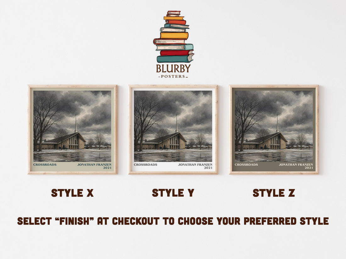 Crossroads literary print in frame leaning in hallway – literary fiction wall art (mockup)