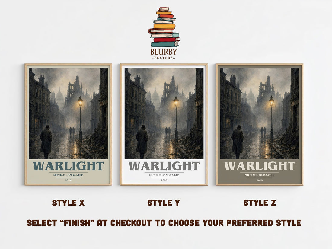 Warlight book cover print in frame leaning in hallway – literary fiction wall art (mockup)