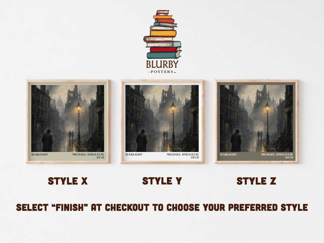 Warlight literary print in frame leaning in hallway – literary fiction wall art (mockup)