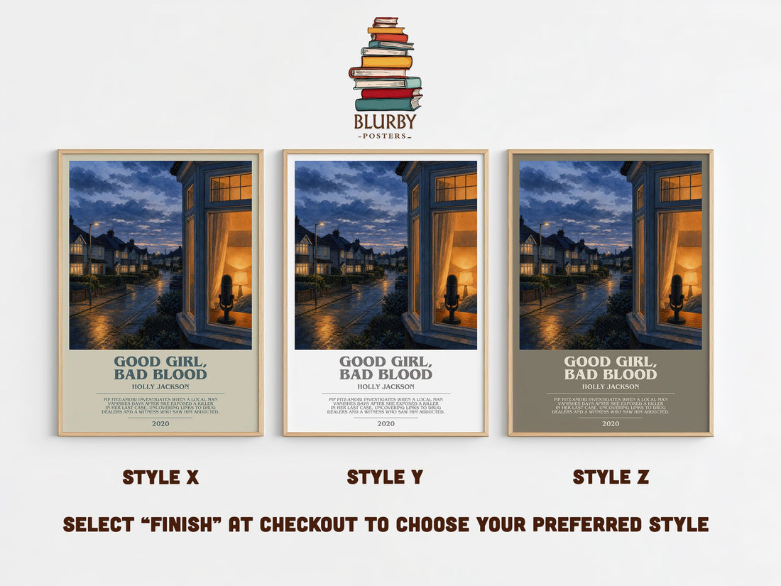Good Girl, Bad Blood bookish print in frame leaning in hallway – young adult wall art (mockup)