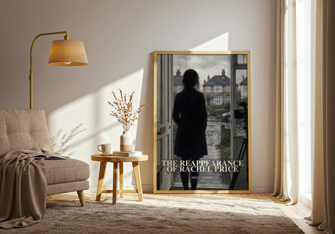 The Reappearance of Rachel Price watercolour print in frame leaning in hallway – thriller wall art