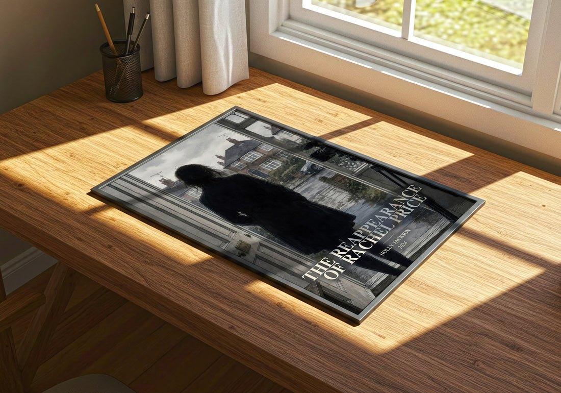 The Reappearance of Rachel Price watercolour book poster framed on wall – thriller wall art